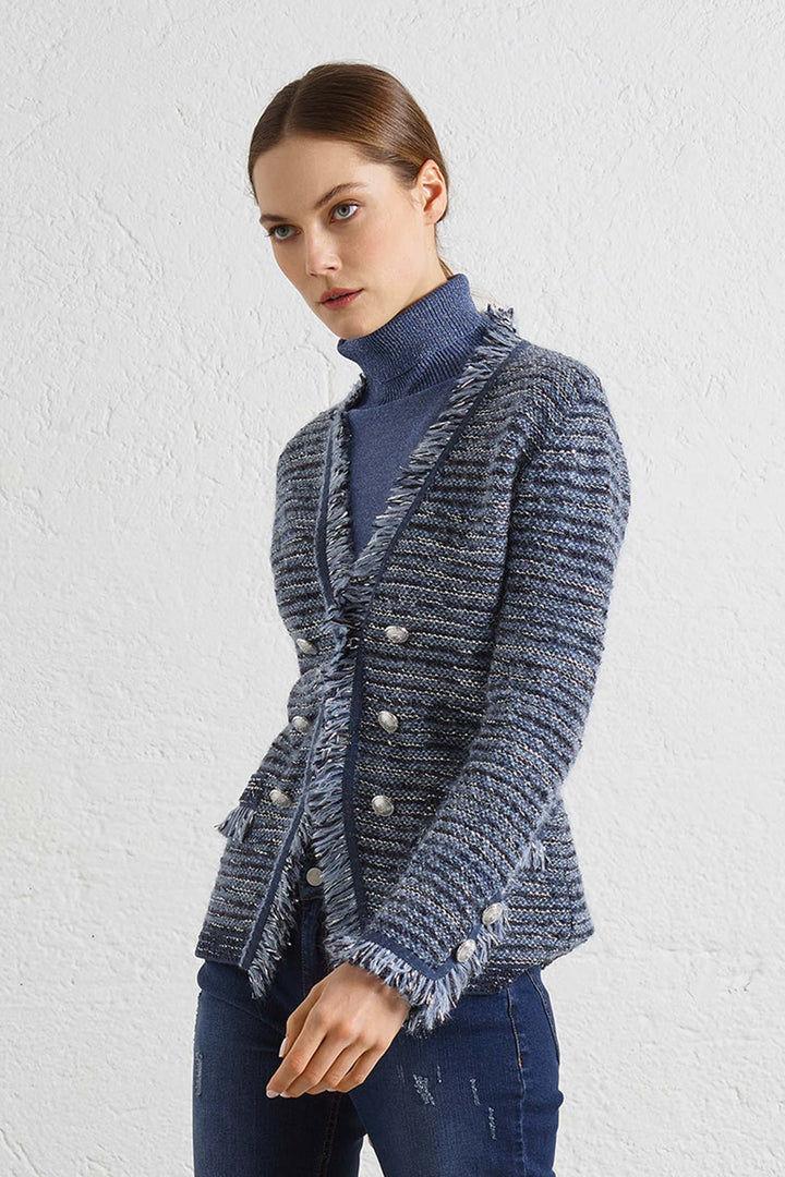 D Exterior 53417 Blue Tweed Style Fray Edged Jacket