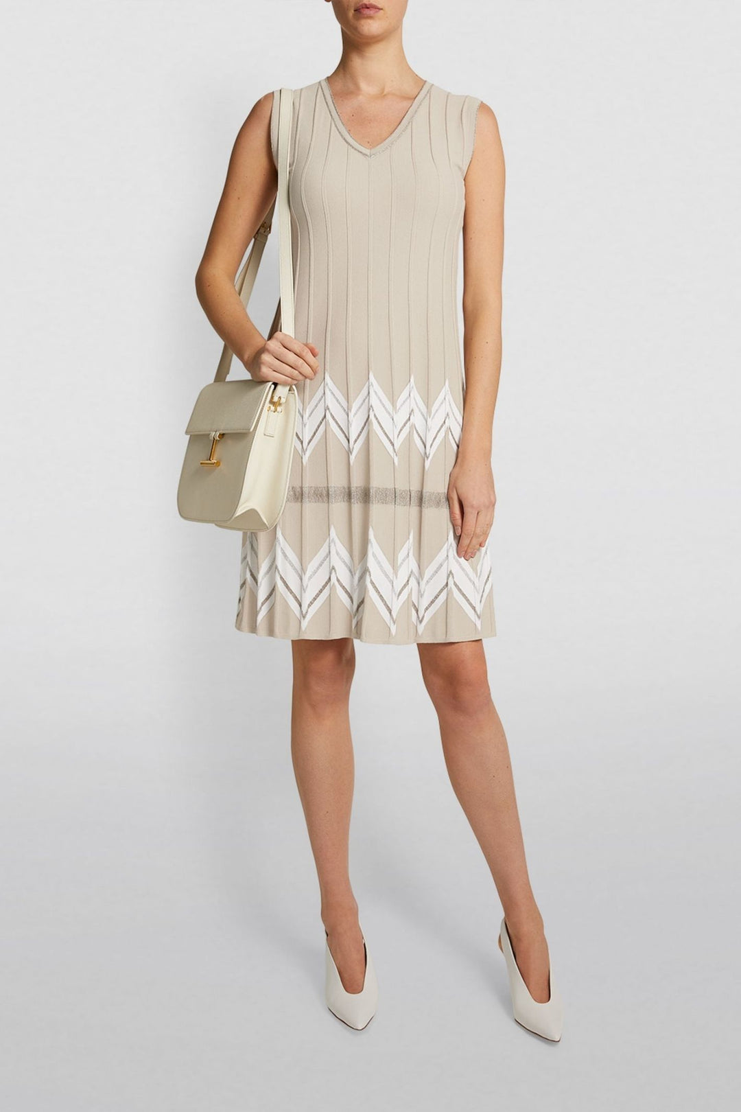 D. Exterior 52079 Beige V Neck Sleeveless Dress - Lonah Boutique