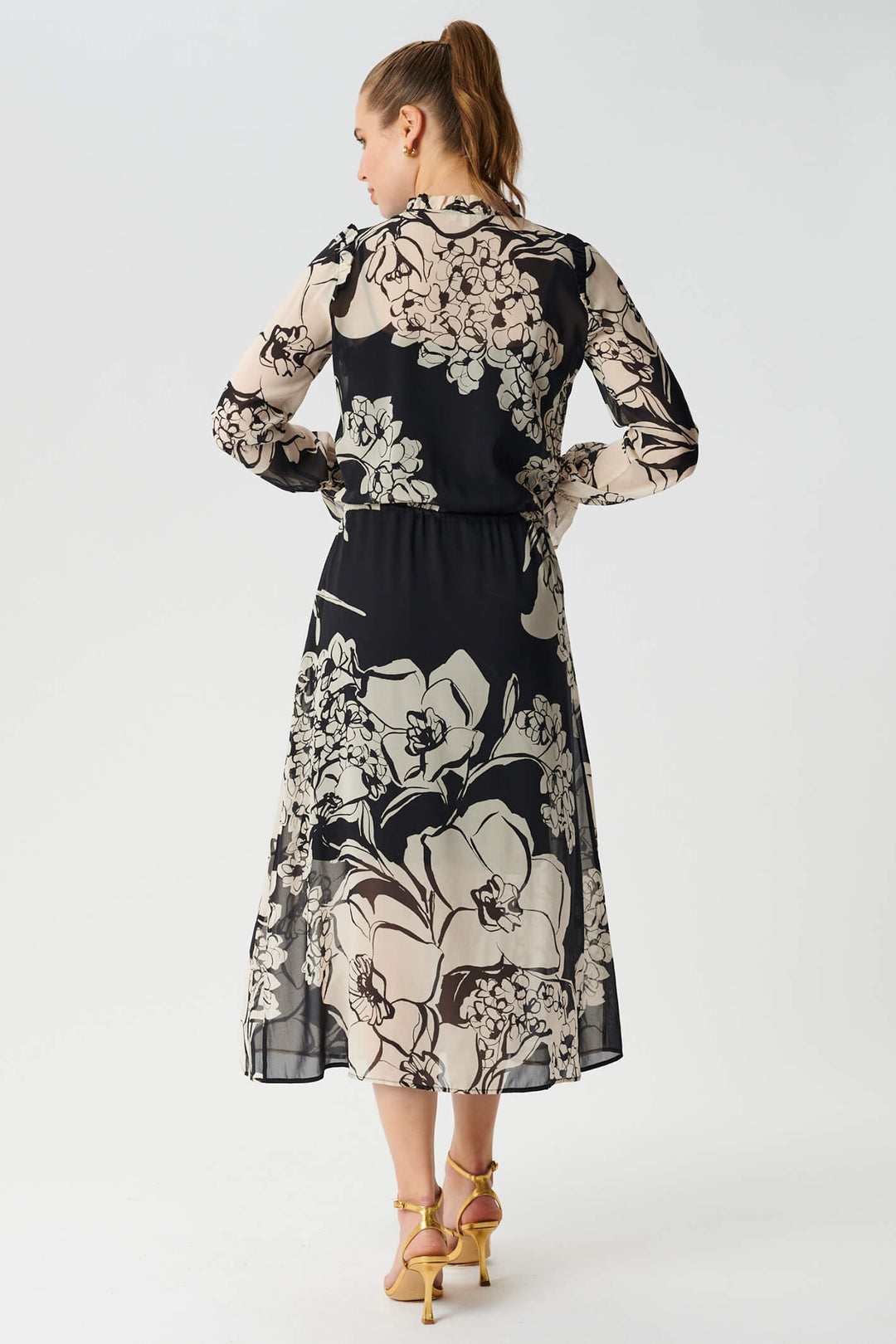Dea Kubidal Irina 33-1022-5596 Black Big Floral Coal Midi Floral Dress - Lonah Boutique