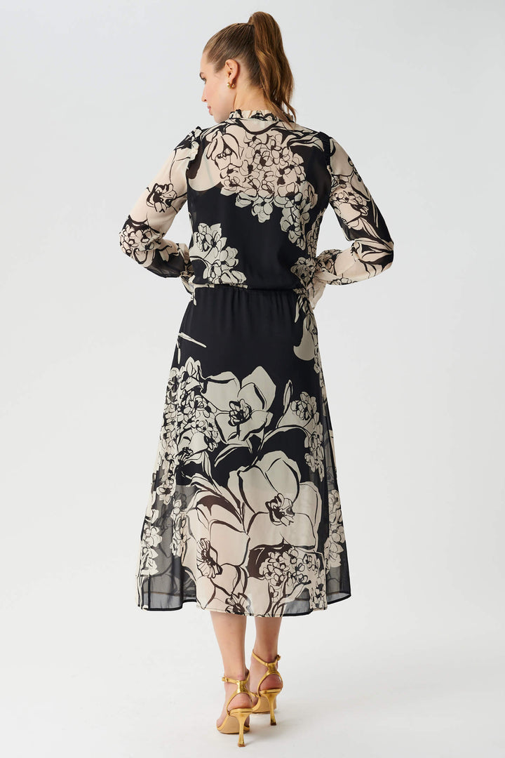 Dea Kubidal Irina 33-1022-5596 Black Big Floral Coal Midi Floral Dress - Lonah Boutique