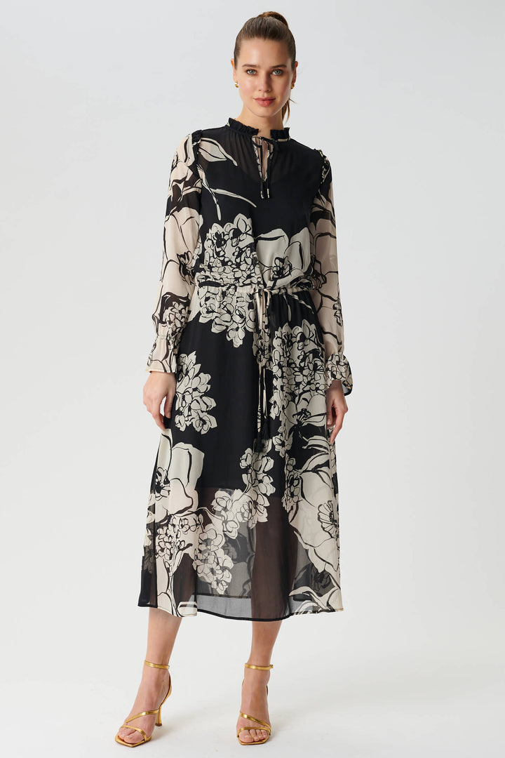 Dea Kubidal Irina 33-1022-5596 Black Big Floral Coal Midi Floral Dress - Lonah Boutique