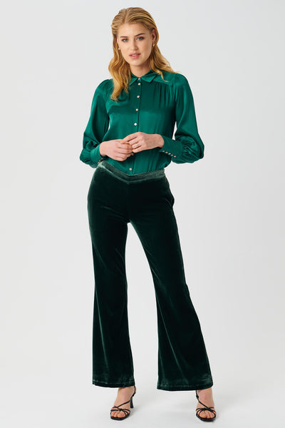 Dea Kubidal Nebraska 55-1022-2520 Green Fern Flared Velvet Trousers - Lonah Boutique