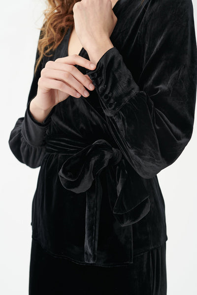 Dea Kudibal 19-1021V Patricia Black Velvet Wrap Blouse - Lonah Boutique