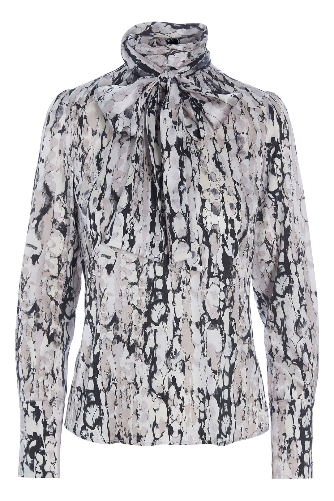 Dea Kudibal Elsa 02-0722 Black White Bark Print Blouse With Bow - Lonah Boutique