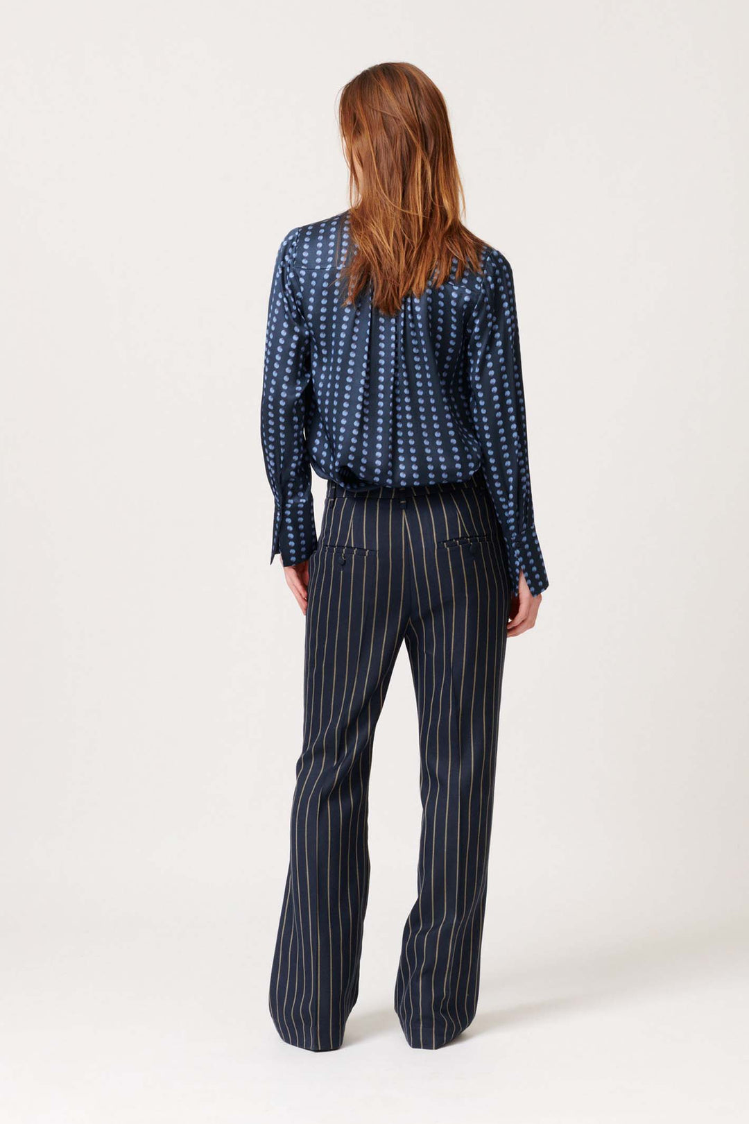 Dea Kudibal Jennifer Blue Pearl Print V-Neck Silk Top - Lonah Boutique