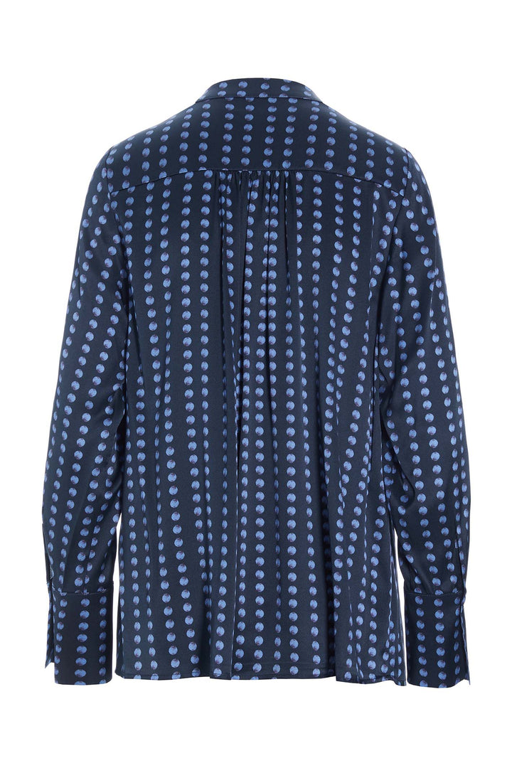 Dea Kudibal Jennifer Blue Pearl Print V-Neck Silk Top
