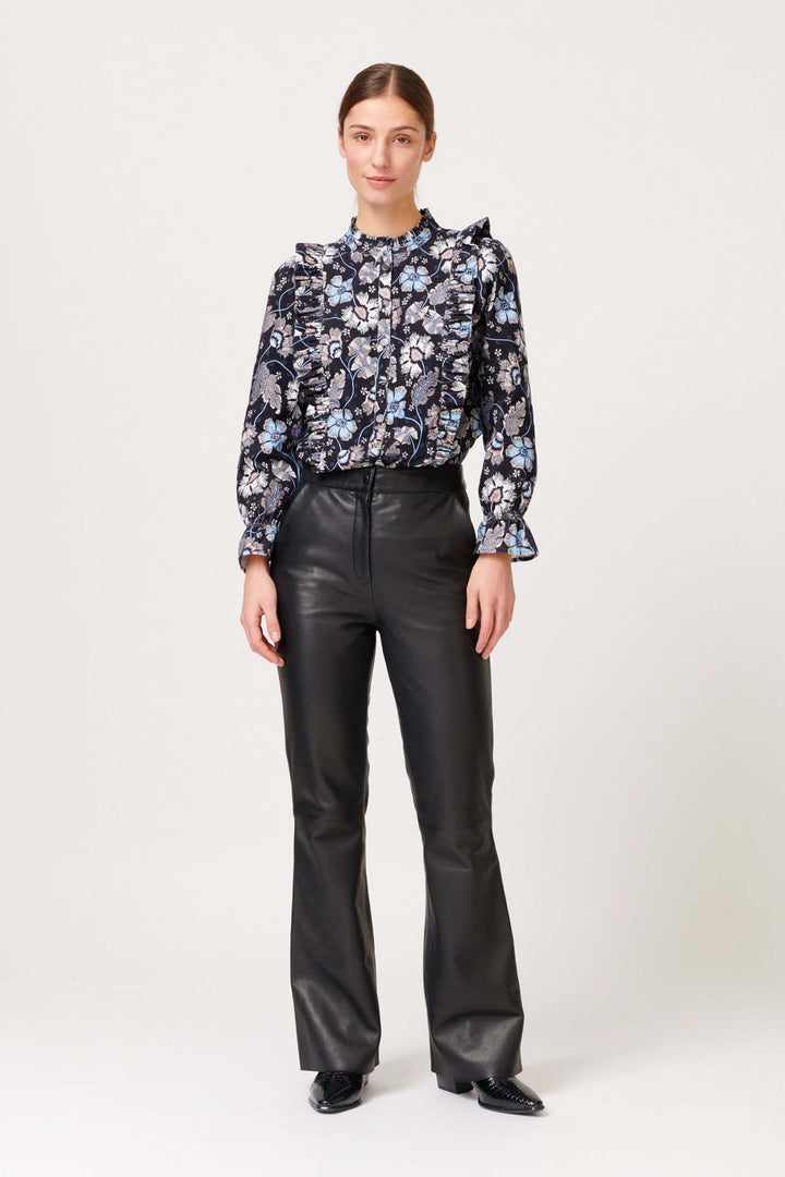 Dea Kudibal Melody Mystic Blue Floral Ruffle Shirt - Lonah Boutique