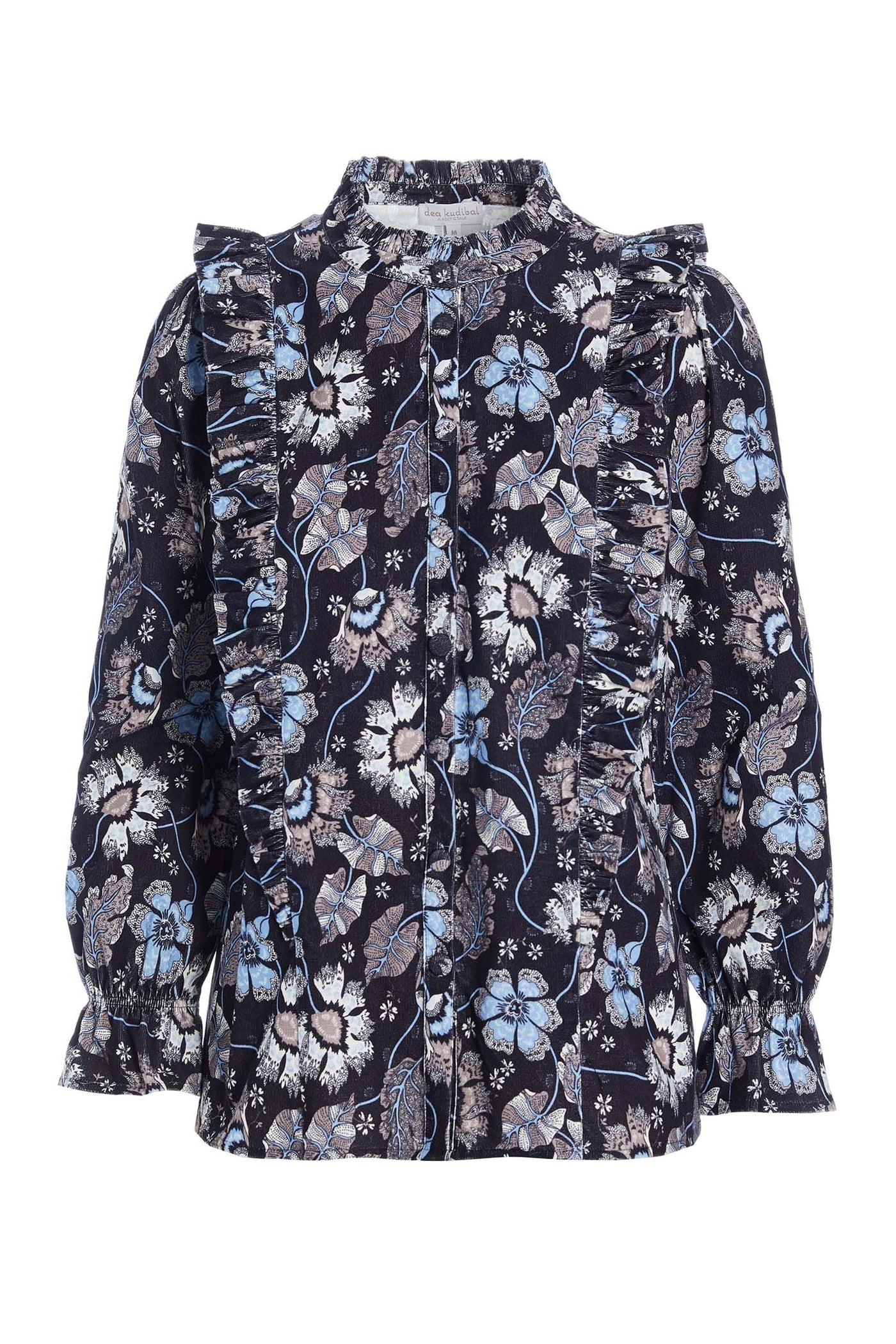 Dea Kudibal Melody Mystic Blue Floral Ruffle Shirt - Lonah Boutique