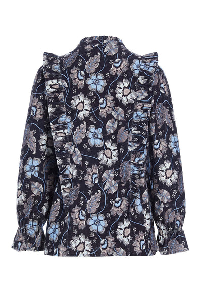 Dea Kudibal Melody Mystic Blue Floral Ruffle Shirt - Lonah Boutique