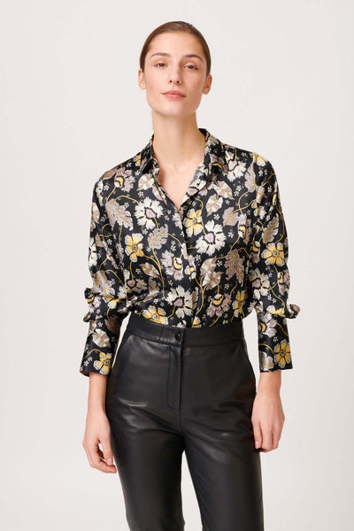 Dea Kudibal Pauline Black Floral Print Shirt With Bow - Lonah Boutique