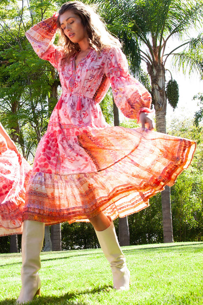 Hale Bob 25RC6286 Danae Pink Print Long Sleeve Dress - Lonah Boutique