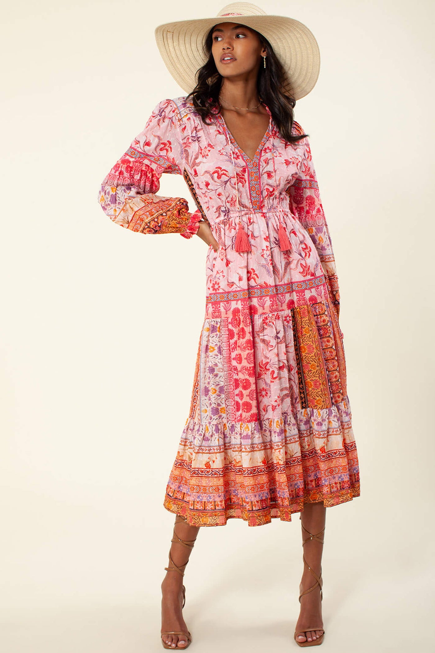 Hale Bob 25RC6286 Danae Pink Print Long Sleeve Dress - Lonah Boutique