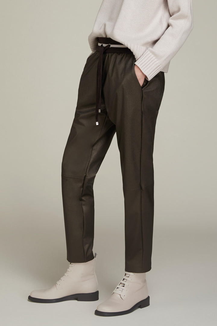 Le Tricot Perugia 66093 Brown Faux Leather Trousers - Lonah Boutique
