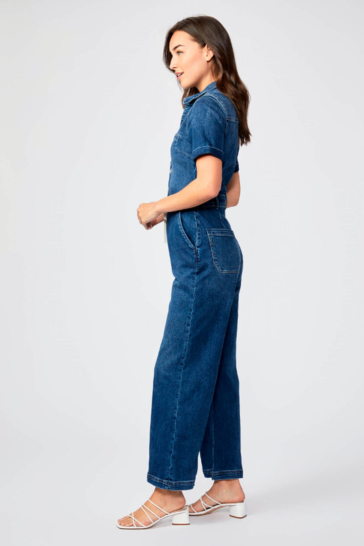 Paige Carly Jensen Blue Short Sleeve Denim Jumpsuit - Lonah Boutique