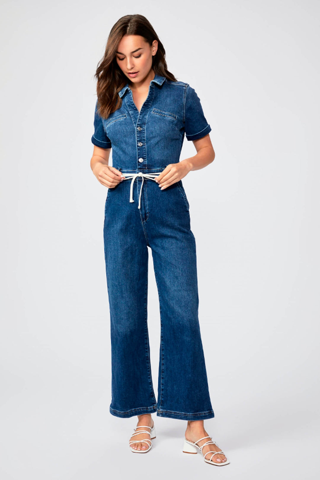 Paige Carly Jensen Blue Short Sleeve Denim Jumpsuit - Lonah Boutique