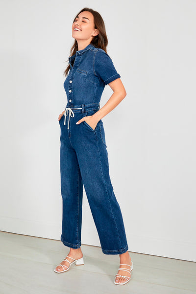 Paige Carly Jensen Blue Short Sleeve Denim Jumpsuit - Lonah Boutique