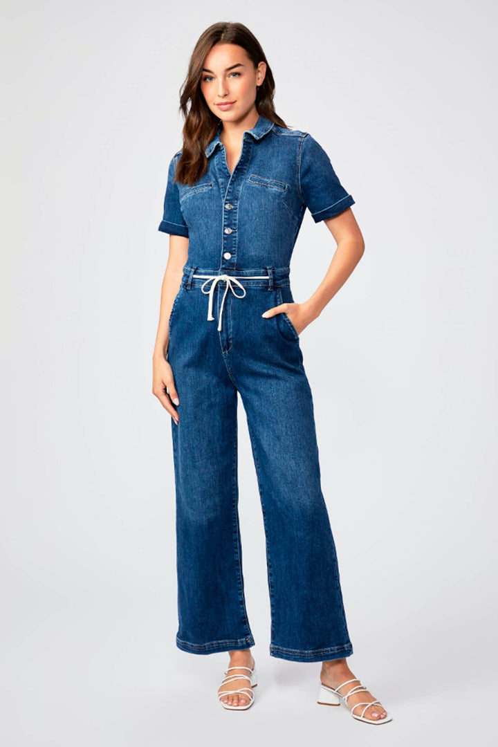 Paige Carly Jensen Blue Short Sleeve Denim Jumpsuit - Lonah Boutique