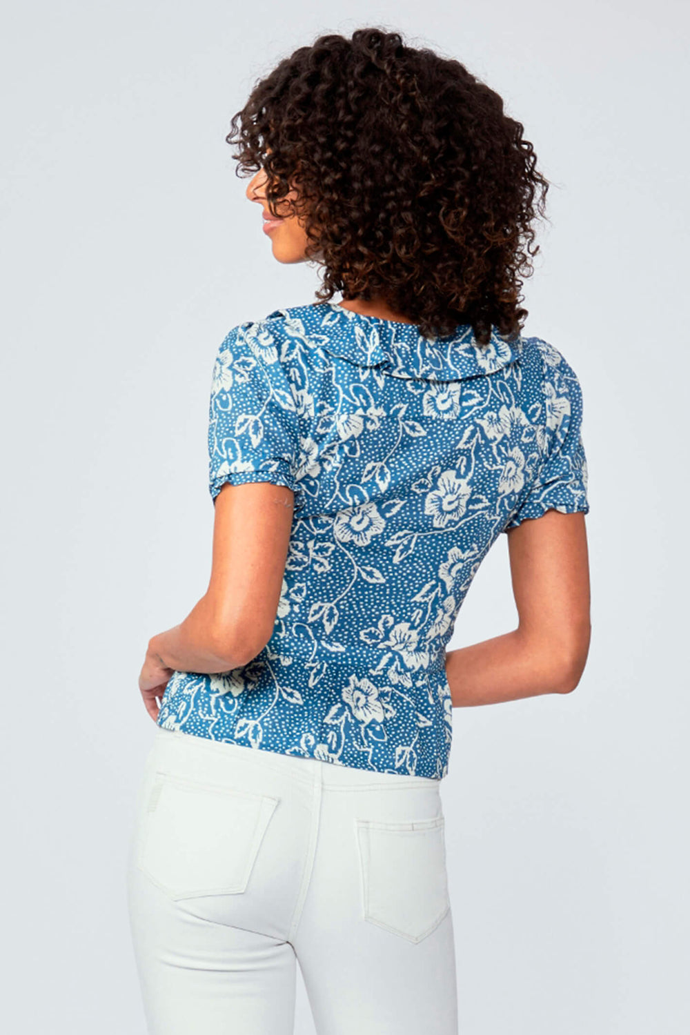 Paige Cayenne Navy Floral Print Short Sleeve Blouse - Lonah Boutique