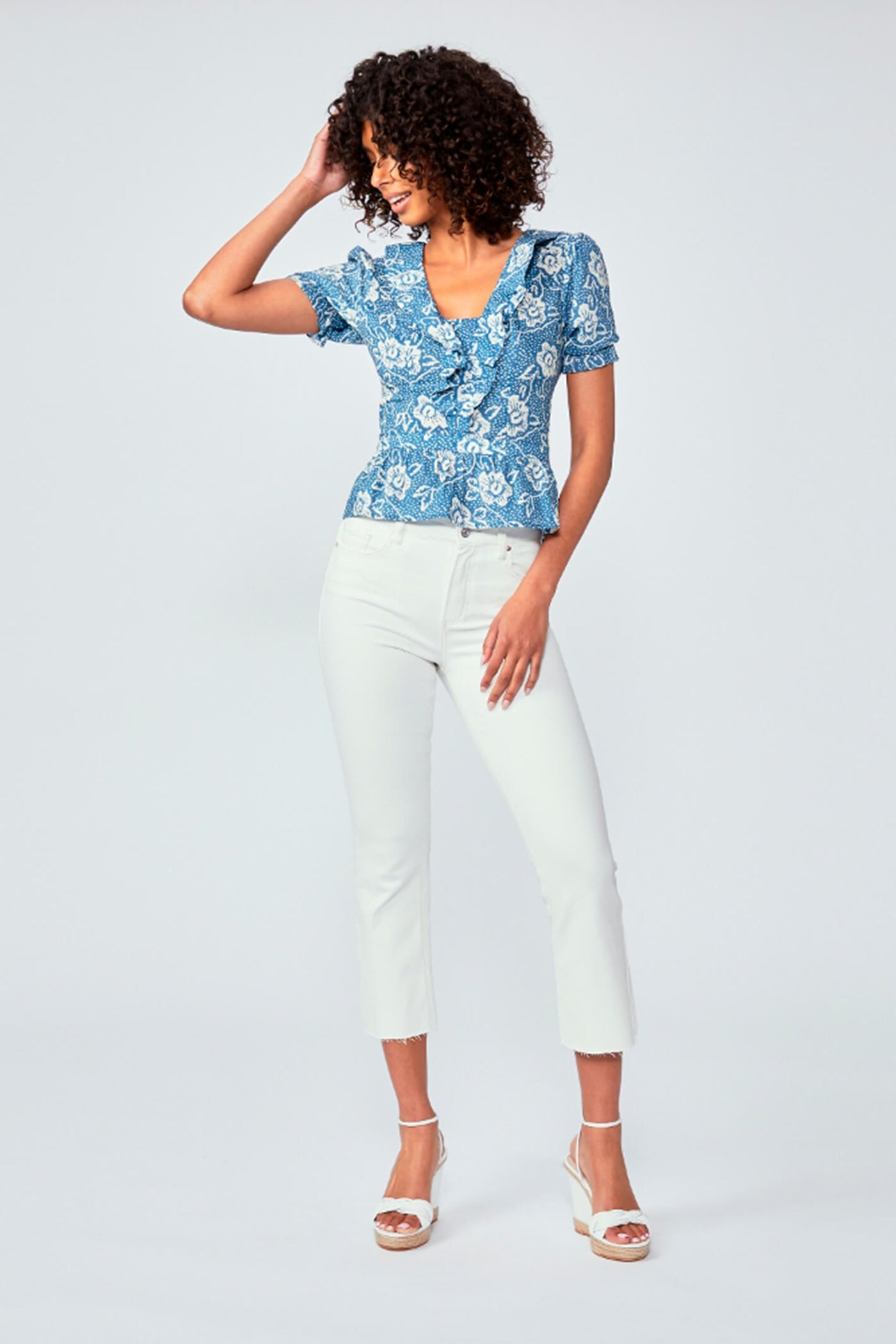 Paige Cayenne Navy Floral Print Short Sleeve Blouse - Lonah Boutique