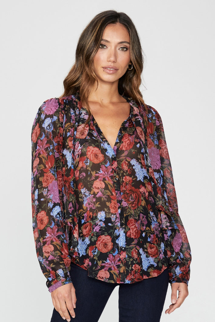 Paige Elynne 7597K12 W8059 Blue Rust Floral Print Blouse - Lonah Boutique