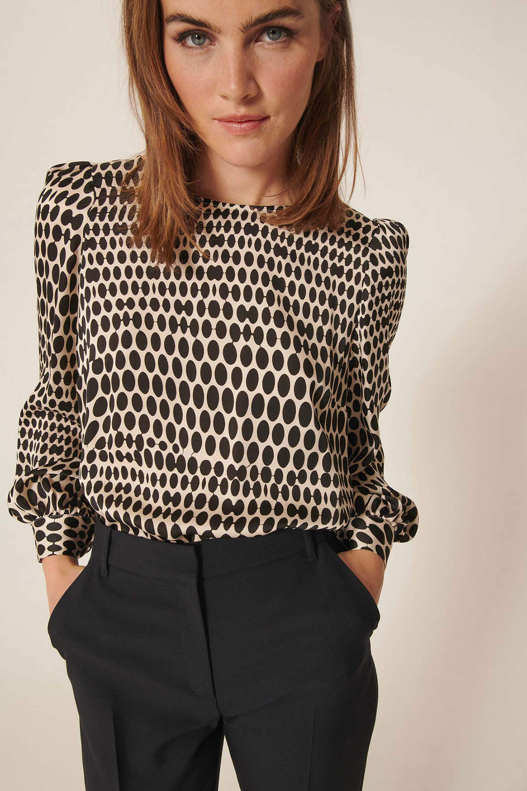 Tara Jarmon TPTOP18TP201 Tonina Black Polka Print Top - Lonah Boutique